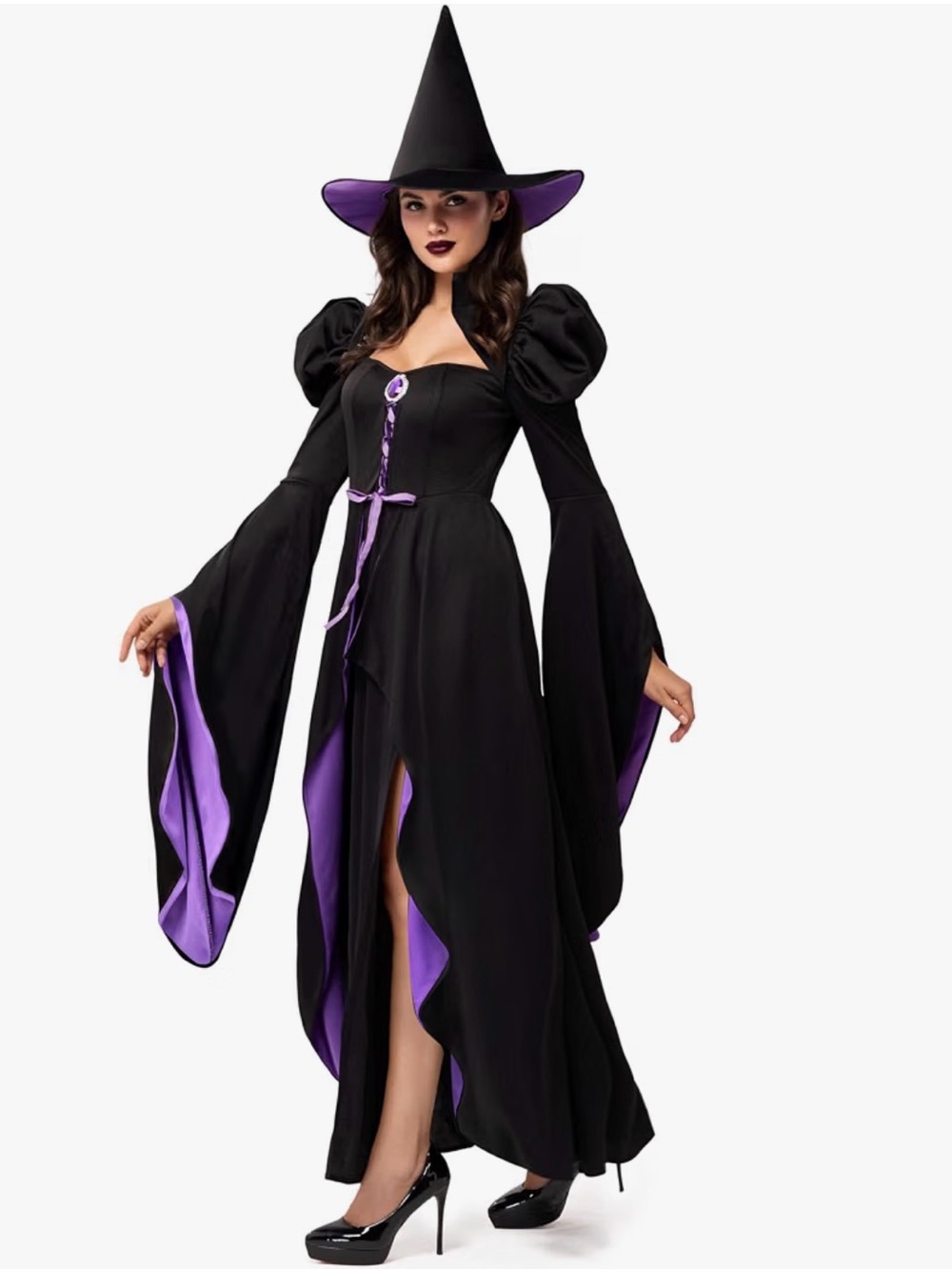 Womens Black & Purple Witch Costume Dress Size Large HAT NOT INCLUDED